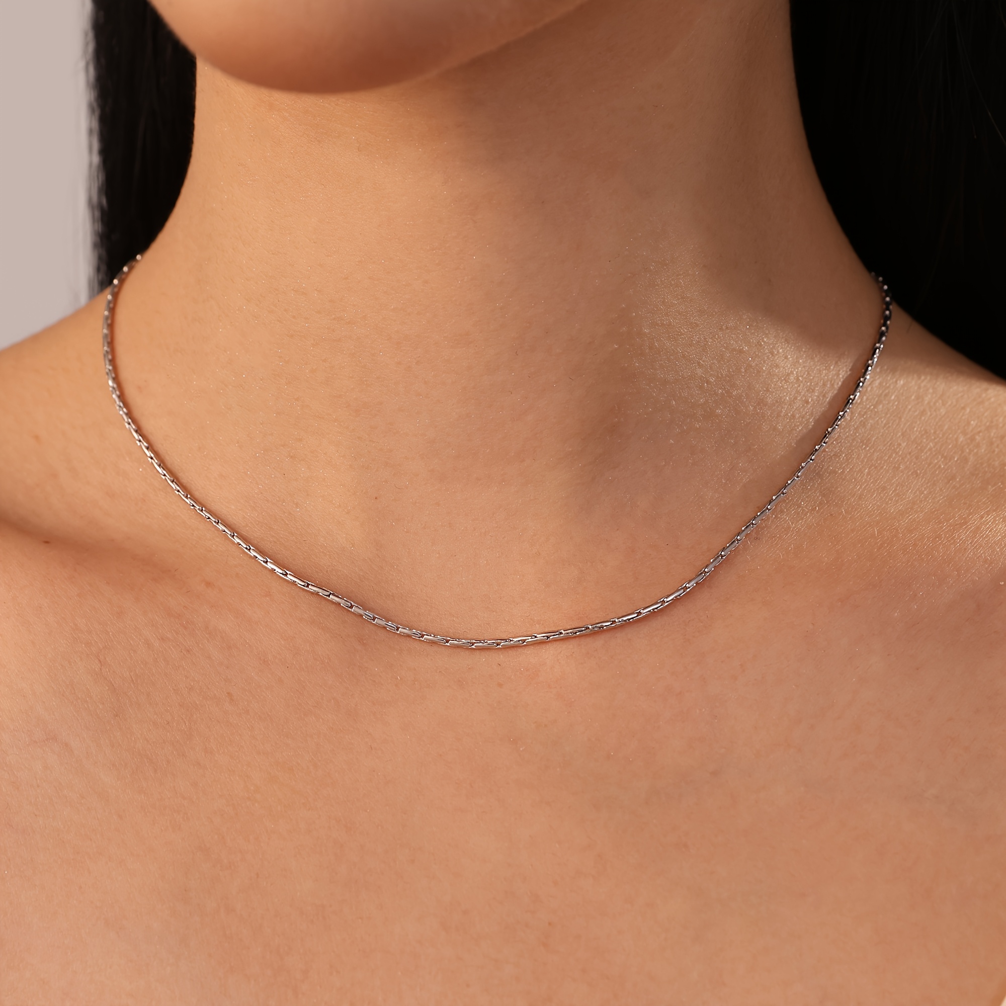S925 Silver-Plated Bamboo Joint Chain Necklace, Unisex
