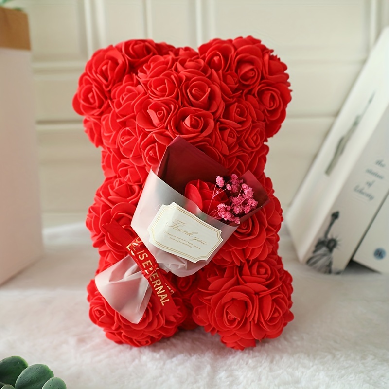 

1pc Cute Teddy Bear With Artificial Rose - Perfect Romantic 'i Love You' Gift For Valentine's Day, Day & Anniversaries - Ideal For Wife, Sister, Mom, Grandma From Daughter Or Son