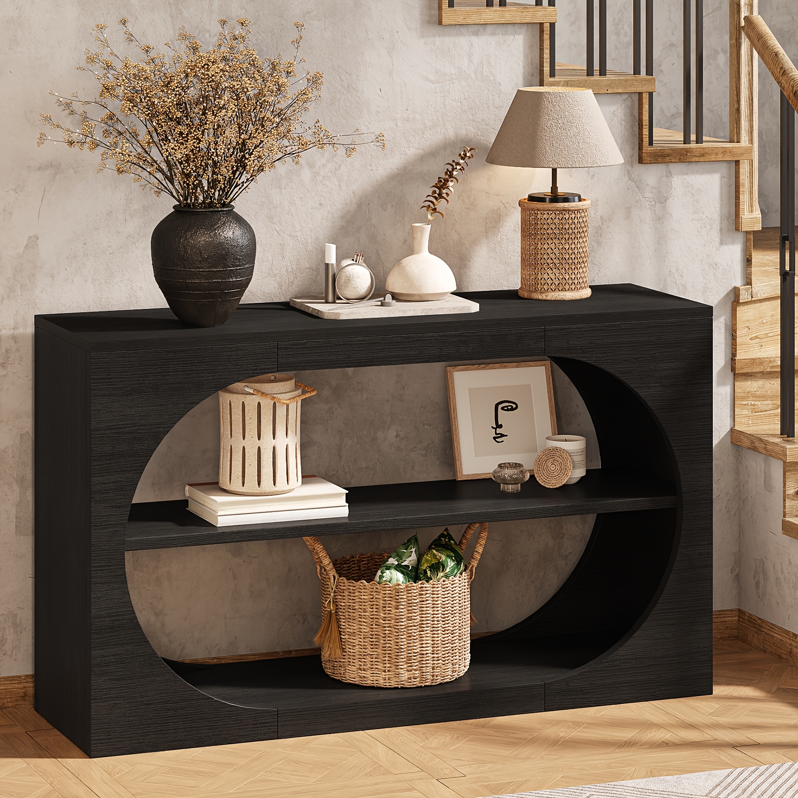 55-inch Farmhouse 2-Tier Console Table - Wooden Entryway Table