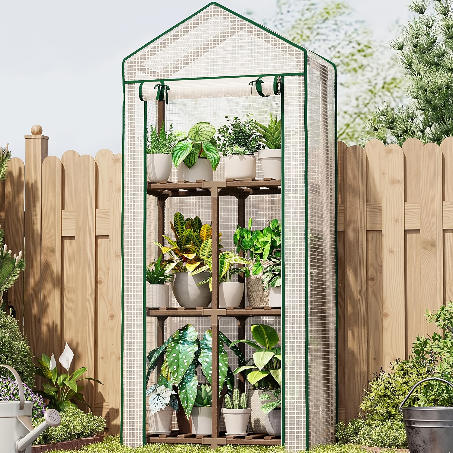 Image of Bamworld Mini Greenhouse For Outdoor 3-tierd Reusable Portable With Pe Cover Compact Garden And Backyards Portable Rack With Sturdy Eucalyptus Frame Winter-proof For Plant Protection