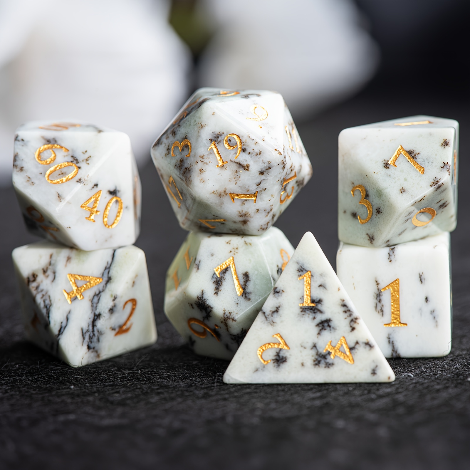 7 Wood Grain Stone Dice for Role-Playing Games