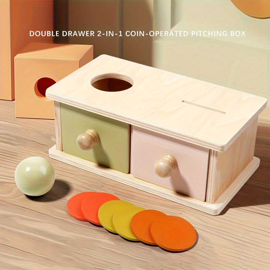 

Montessori Wooden Round Ball Drawer Toy, Target Box Coin Box Puzzle Toy