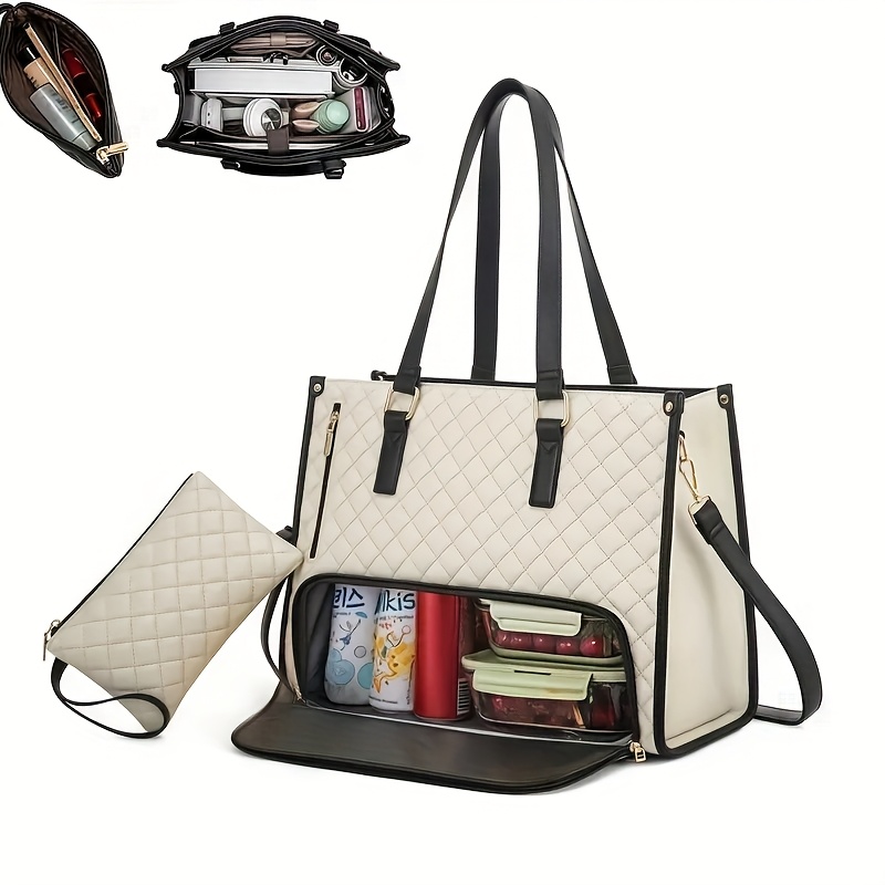 Juego de Bolsas de Viaje, Bolso para Exteriores con Compartimento para Portátil de 15.6 Pulgadas, Diseño con Cremallera, Incluye Cartera/Estuche de Maquillaje a Juego, Mochila Aislada para Laptop, Gran Capacidad con Cartera Gratis, Ideal para Negocios, Trabajo, Enfermería y Uso Diario