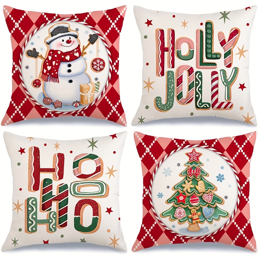 

Ensemble de 4 Housses de Coussin de Noël Festives - Style Ferme Rustique avec & Sapin de Noël, Mélange de Lin, Fermeture Éclair - Décoration de Fête Lavable en Machine