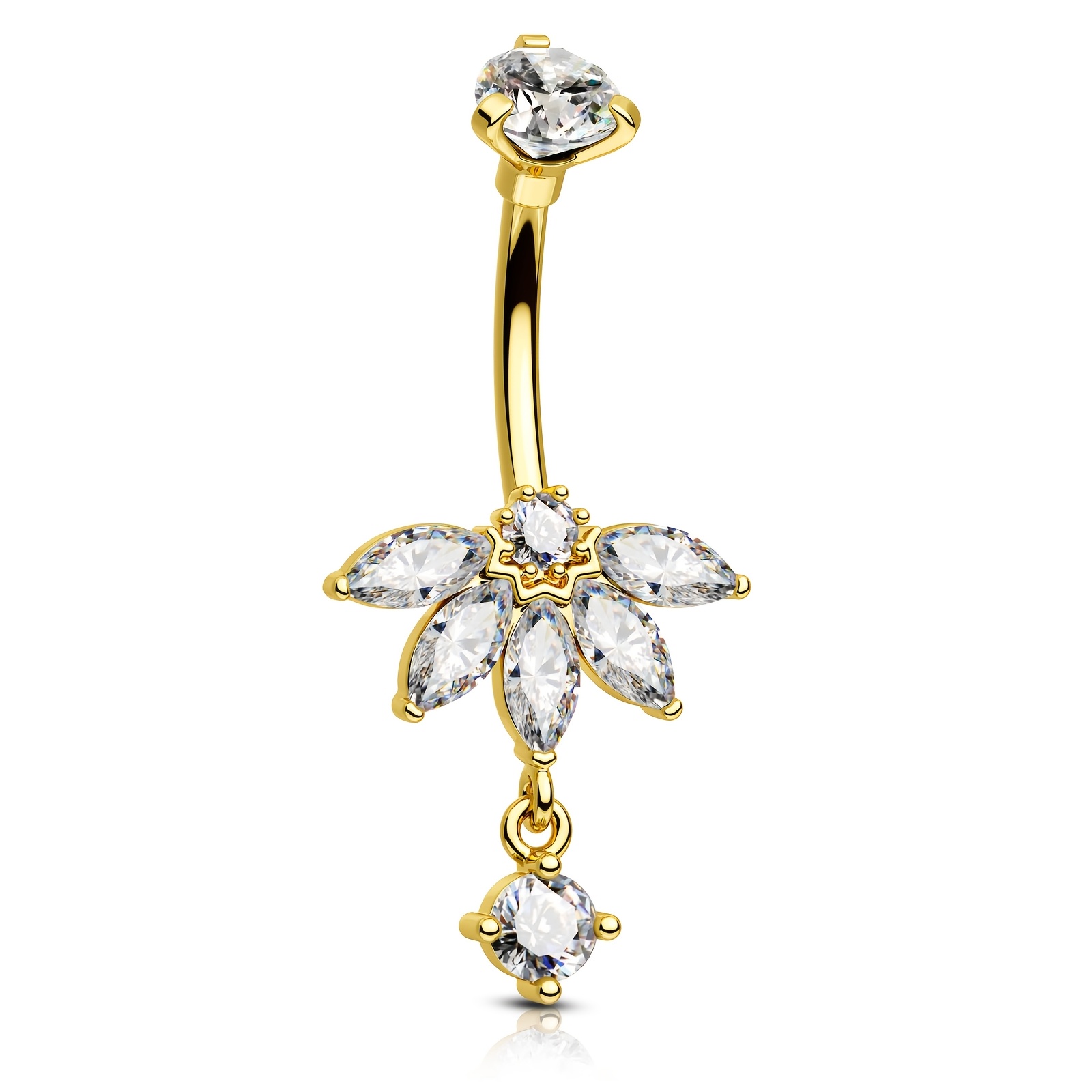 . 14G Edelstahl Nabel Piercing Damen Bauchring mit Zirkonia Einfassung: retailer-supplied image