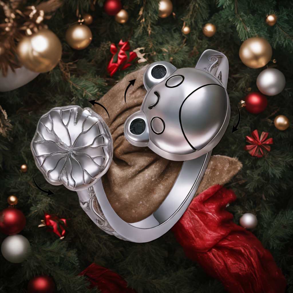 silvery frog anxiety rings sterling silvery animal fidget spinner anti stress ring jewelry for anxiety for women Product details 3