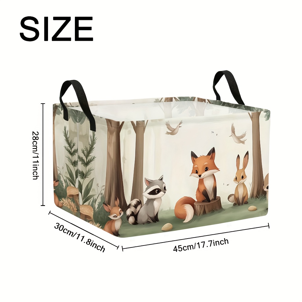 TEMU Panier de rangement pliable extra large 1 pièce sur le thème des animaux de la forêt renard et raton laveur en 2D plat – Motif , organisateur en