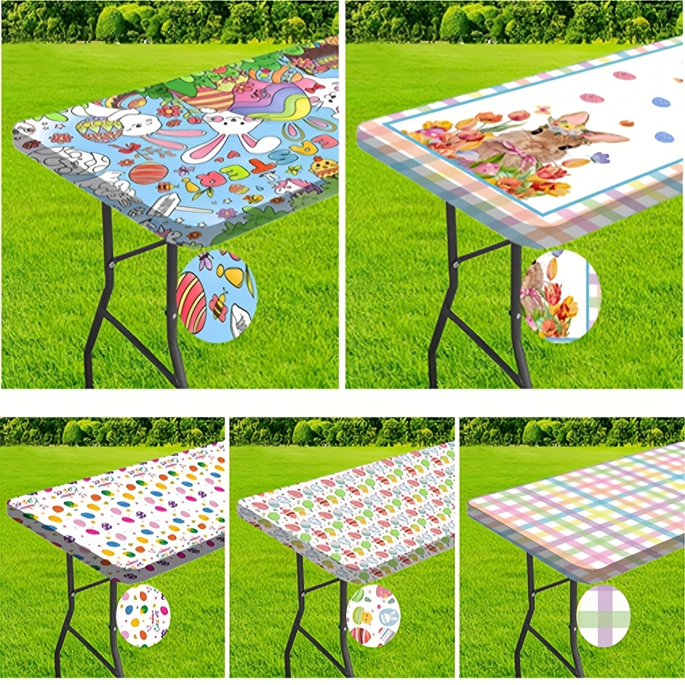 

1pc Easter Bunny & Egg Polyester Tablecloth - Cartoon Pattern, Machine-woven Rectangular Table Cover, Spring Floral & Design, Kitchen & Dining Decor For Easter Holiday