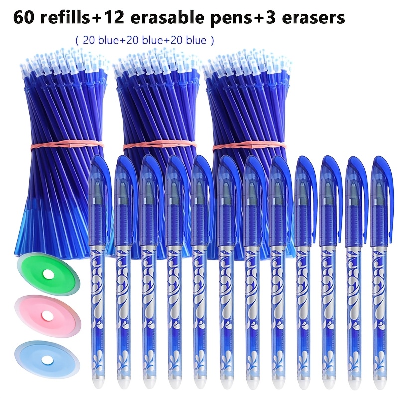 Image of 75pcs Erasable Pen Mixed Set Classic Pattern Pens Friction Neutral Pens 3 Colors Black Red Blue And Eraser Set Refillable Ink Washable Handle School Stationery Supplies