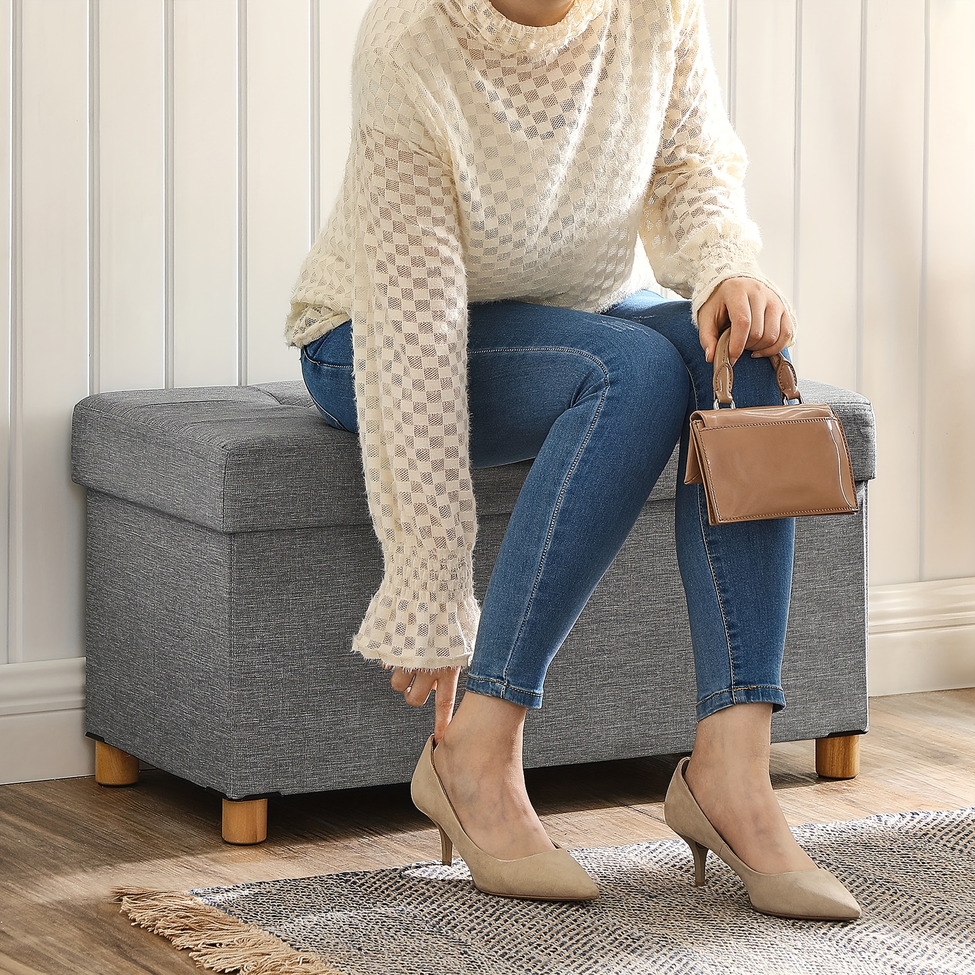 Ottoman Stool With Storage, 76 X 38 X 40 Cm, 300 Kg
