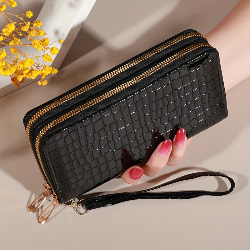 Classic Wallet, Large Capacity Clutch With Zipper Closure, Card Case With 8 Slots And Multiple Compartments, Elegant Handbag, Long Alligator Pattern