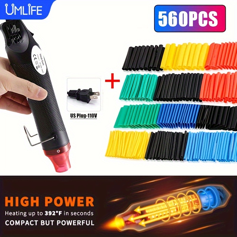 

Umlife 300w Hot Air Heat Gun With 164/328/560pcs Heat Shrink Tubes Kit, Electric Power Temperature Blower Kit For Diy Shrink Tubing Soldering Wrap Plastic Rubber Stamp, Us Plug