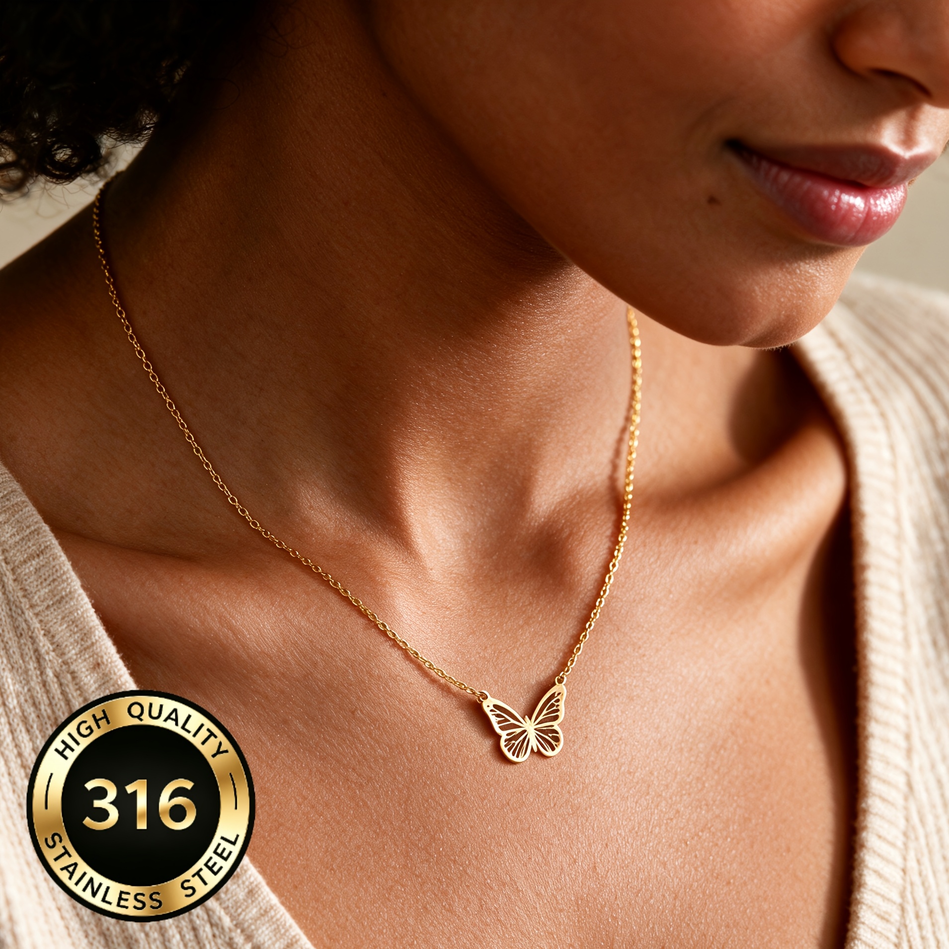 Women's Golden Hollow Butterfly Necklace, Bohemian Style