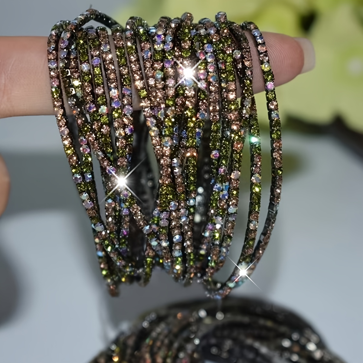 TEMU Pulsera de tenis de moda de 8 piezas con pedrería, pulsera elástica para mujer