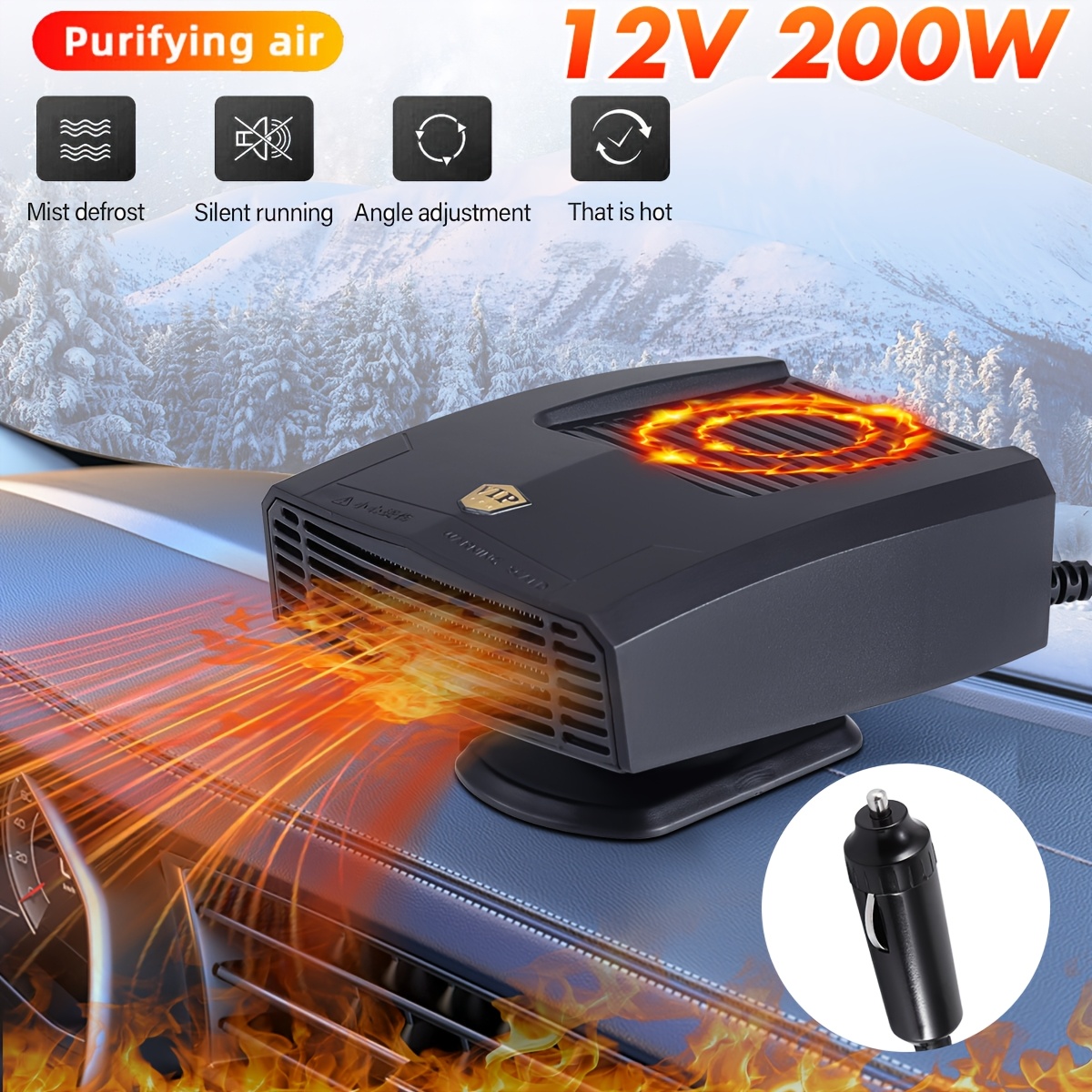 TEMU 12v Portable Car Heater And - 2-in-1 Cooling/system With 360° Rotating Windshield Heater, Abs Compact Plug-in, In-car Warmer, , Airflow, Without