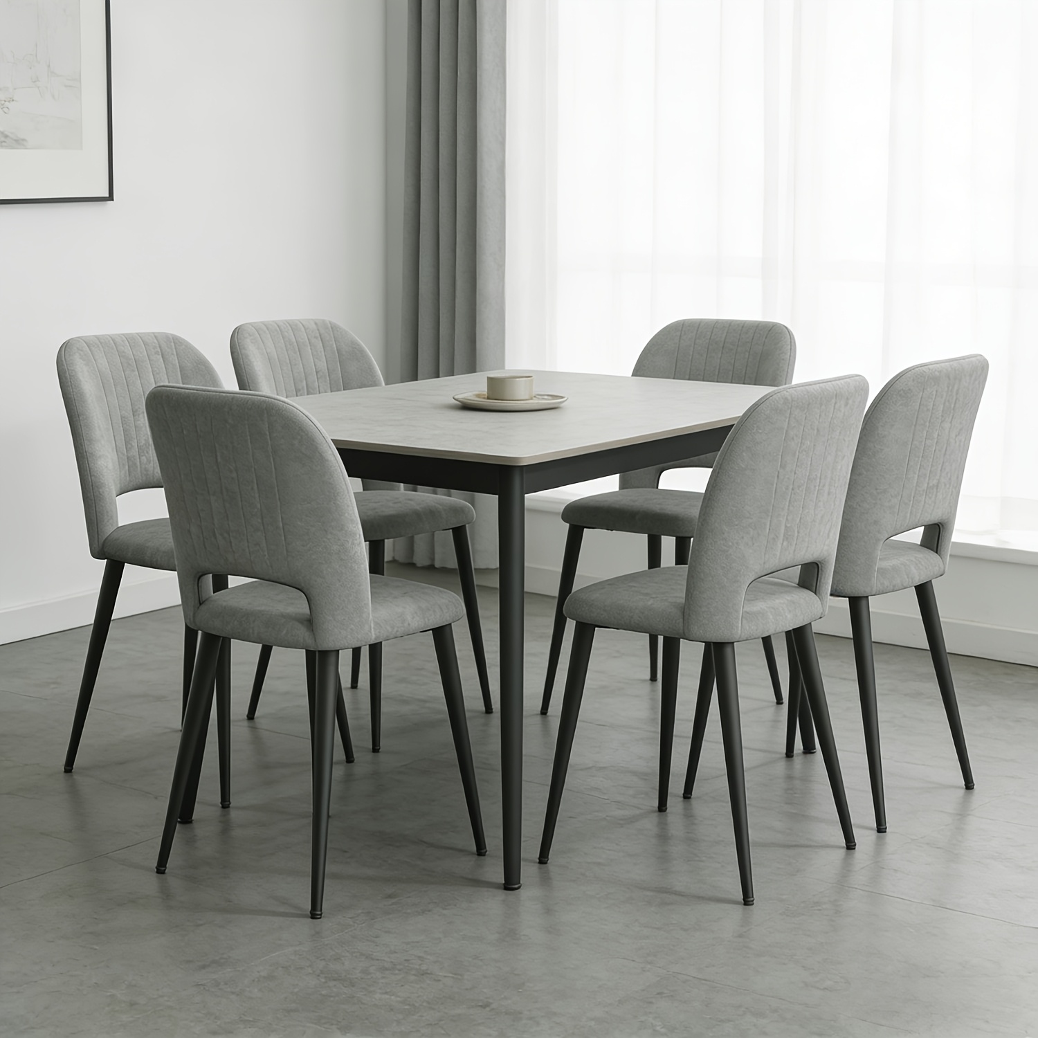 Nordic Minimalist Velvet Dining Chair 6pcs, Gray Striped Backrest, Dining Room Living Room Chair, 48x45x85cm