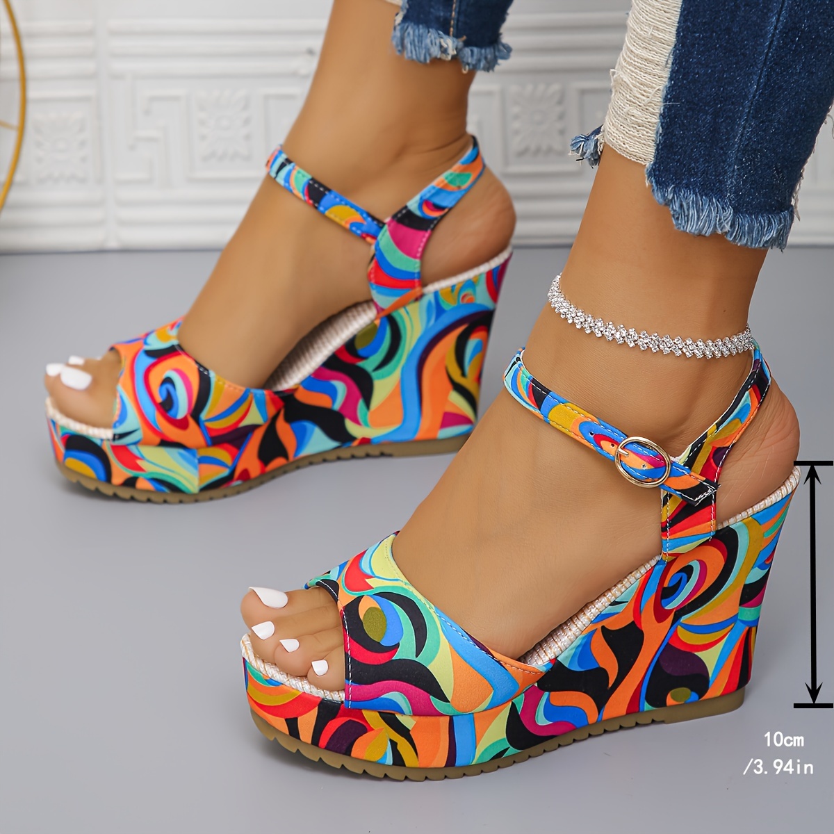 

Women's Contrast Color Wedge Sandals, Trendy Colorful Platform High Heels, Fashion Summer Ankle Strap Sandals
