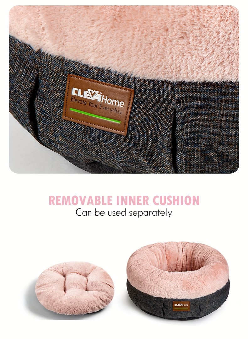 clevahome cozy cat bed ultra soft plush pet bed with raised sides and anti slip base comfortable round bed for small pets up to 11 lbs christmas gift Product details 4