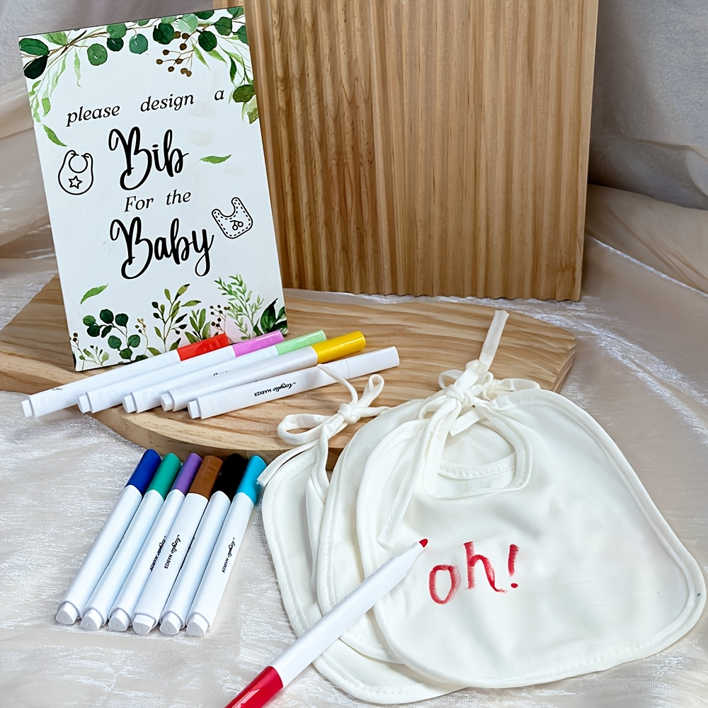 

Shower Diy Bib - Includes Wooden Sign, 20 Blank White Bibs & 12 Markers For Gender Reveal & Guestbook Fun