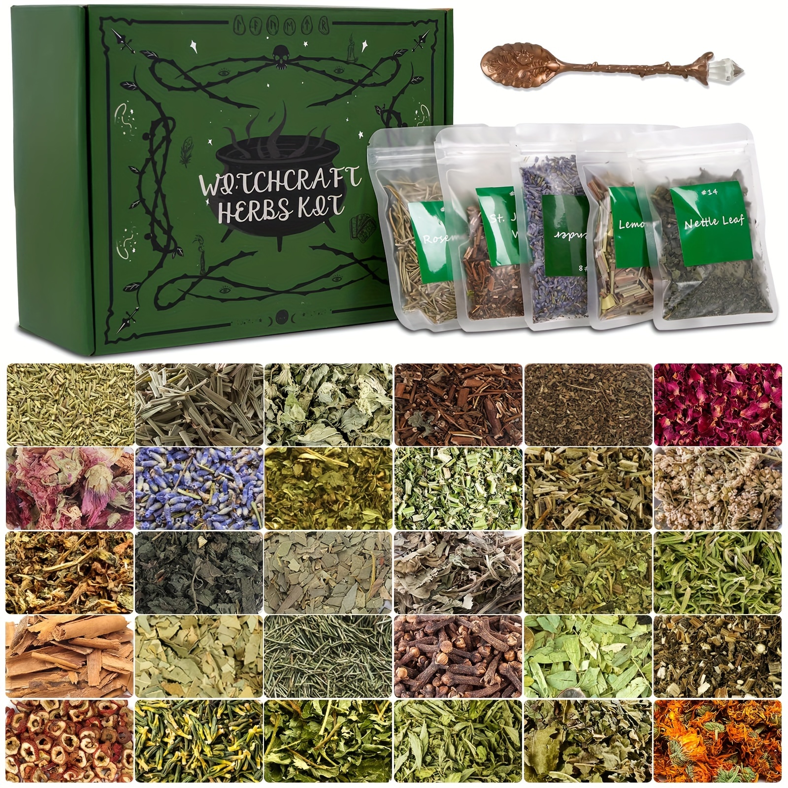 

30 Packs Different Dried For Wicca, Pagan And Wiccan , Altar Supplies, , Soap Making, With Metal Spoon- Supplies Kit For Beginner-halloween And Christmas Gift Altar Supplies Herbal Natural