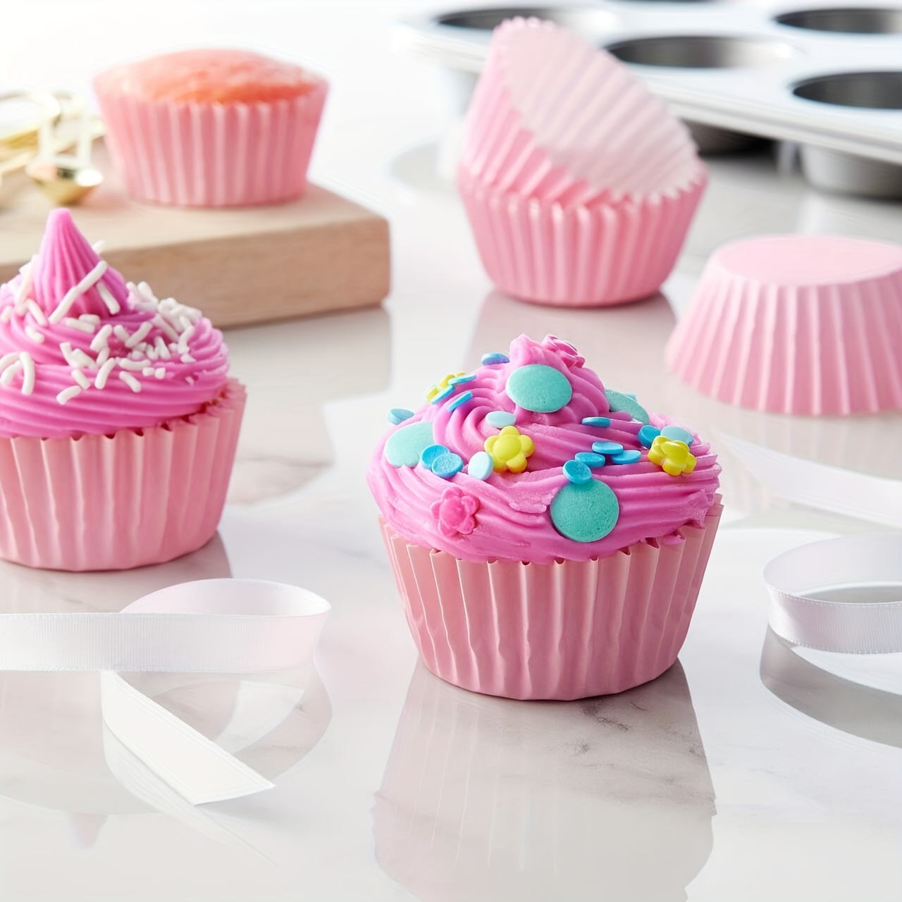 Grease-Resistant Standard Cupcake Liners 150 Heavy Duty Paper Muffin  Baking Cups No Muffin Pan Needed