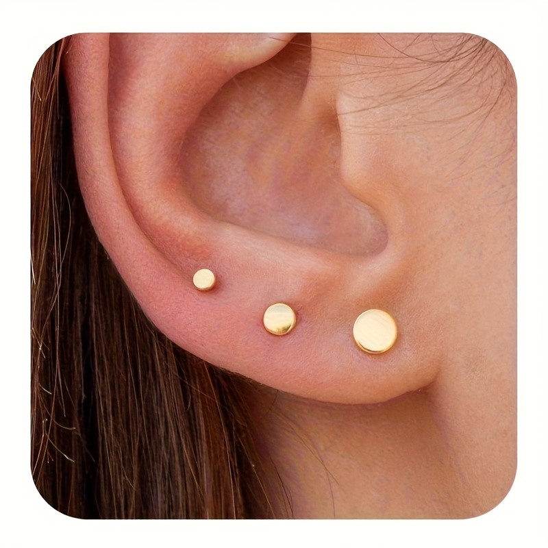 Image of 3pcs Hypoallergenic Women's Cartilage Earrings - Round Cz Stone Studs, Elegant Retro Jewelry For Daily Wear & Sports
