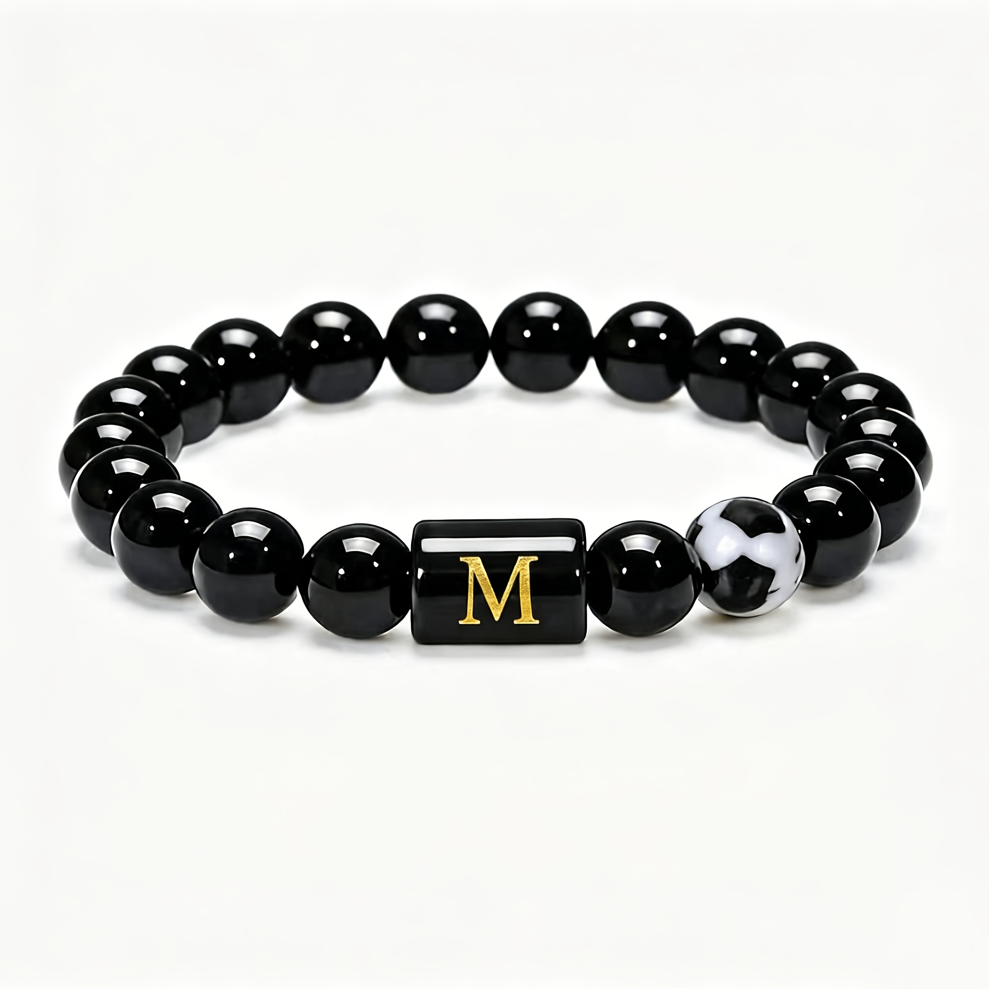TEMU 1pc Pack A-z Fashionable Men's Bracelet, Sporty Style, Soccer Beaded Bracelet, Elastic Cord String, Gift For , Holiday Birthday Gift, Father's