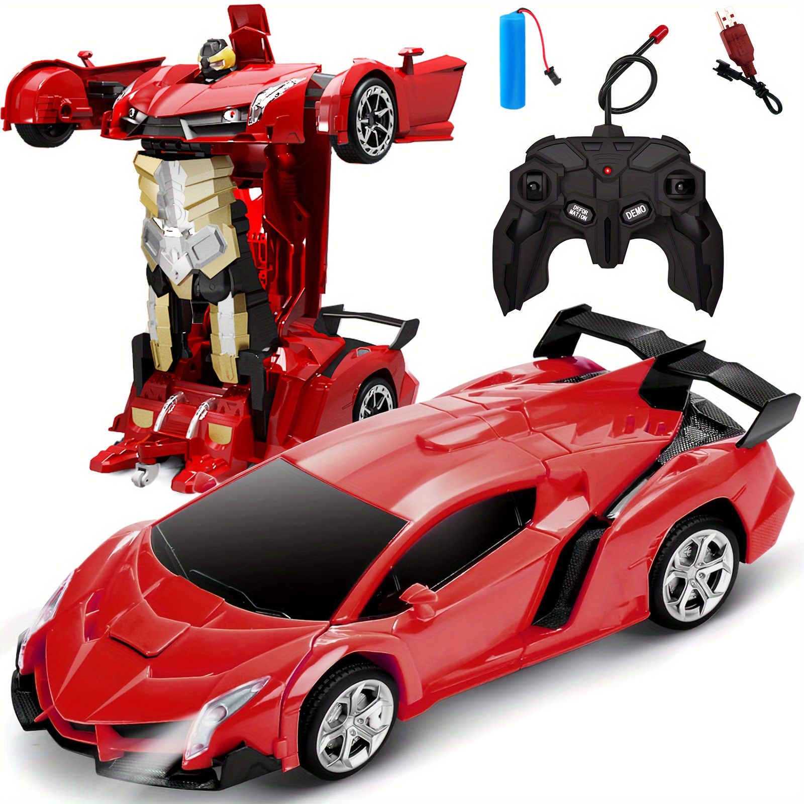 [Transformable|Robot] 2-in-1 Jovow Transformable Robot Car Toy | Remote Control Electric Racing Vehicle with Realistic Sounds, 360° Drift, USB Rechargeable, App-Controlled | Blue & Red/Yellow Options, Perfect for Birthdays, Christmas, Halloween Gifts