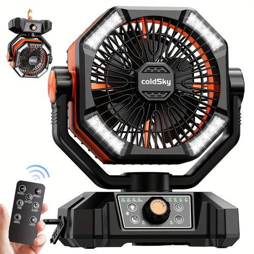 20000mah battery powered camping fan dual motor 8 speed with remote led lanterns portable outdoor fan with hook for outage construction site
