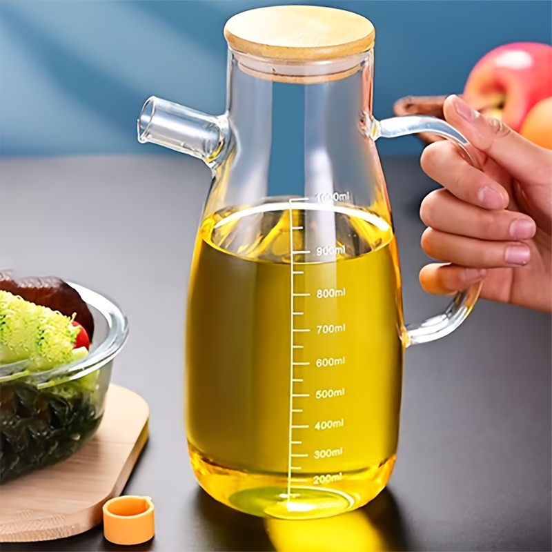 1 Piece Olive Oil Glass Dispenser - Leak-proof Round Oil Container, Essential For Kitchen, Salad Dressing Container, Condiment Dispenser, Vinegar Cruet, Outdoor Barbecue And Picnic, Easy To Clean