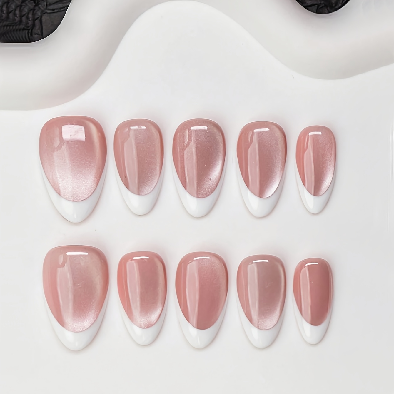 TEMU Set de 10 uñas postizas de punta hechas a estilo Y2K Baddie, color nude y con puntas francesas y diseño de , aptas para fiestas, , uso diario,