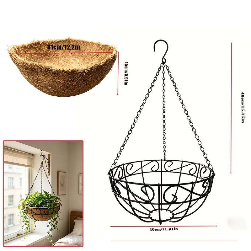 2pcs Hanging Wall-Mounted Flower Pots, Wrought Iron  , 12-Inch Semicircular Mesh Basket Structure, Hanging Basket Liner, Suitable for Indoor/Outdoor   and Gardens, for Flowers, Vegetables, Indoor/Outdoor Plants,   Holiday