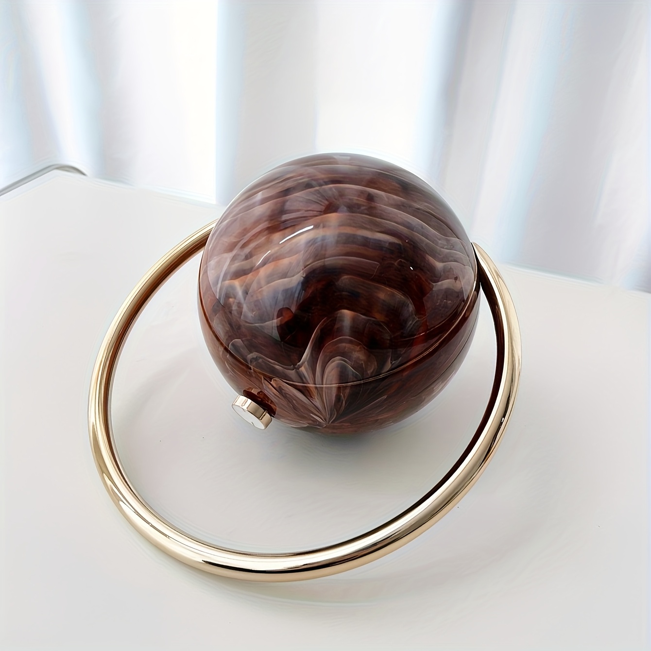 Women'S Large Capacity Marble-like Brown & Golden Marble Texture Handbag - Elegant Luxury Evening Clutch with Golden-Tone Hardware, Detachable Strap, Golden-Tone Buckle Closure, Versatile for Parties & Formal Events