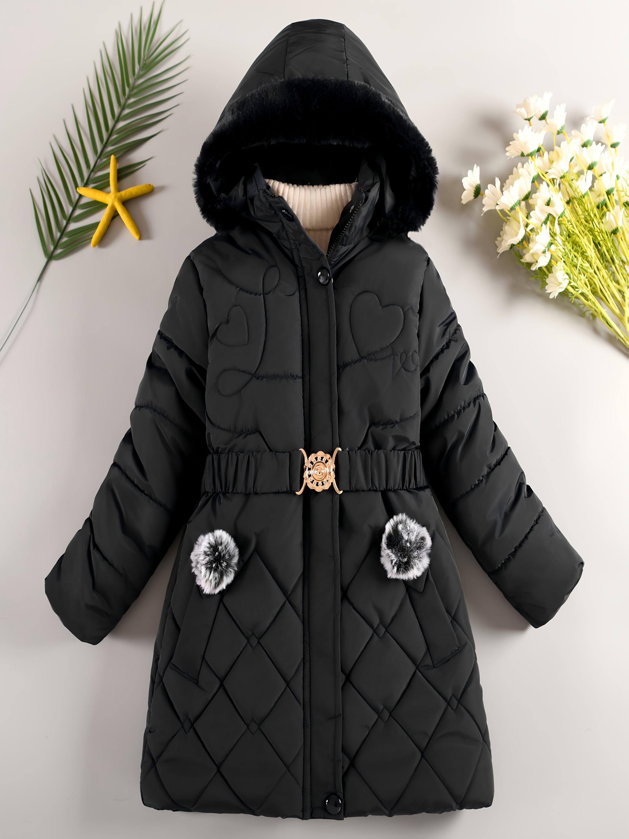 Doudoune Enfant Fille SXSHUN - Veste Chaude Matelassée Avec Capuche - Coupe-Vent Hiver - Pour Ski, École