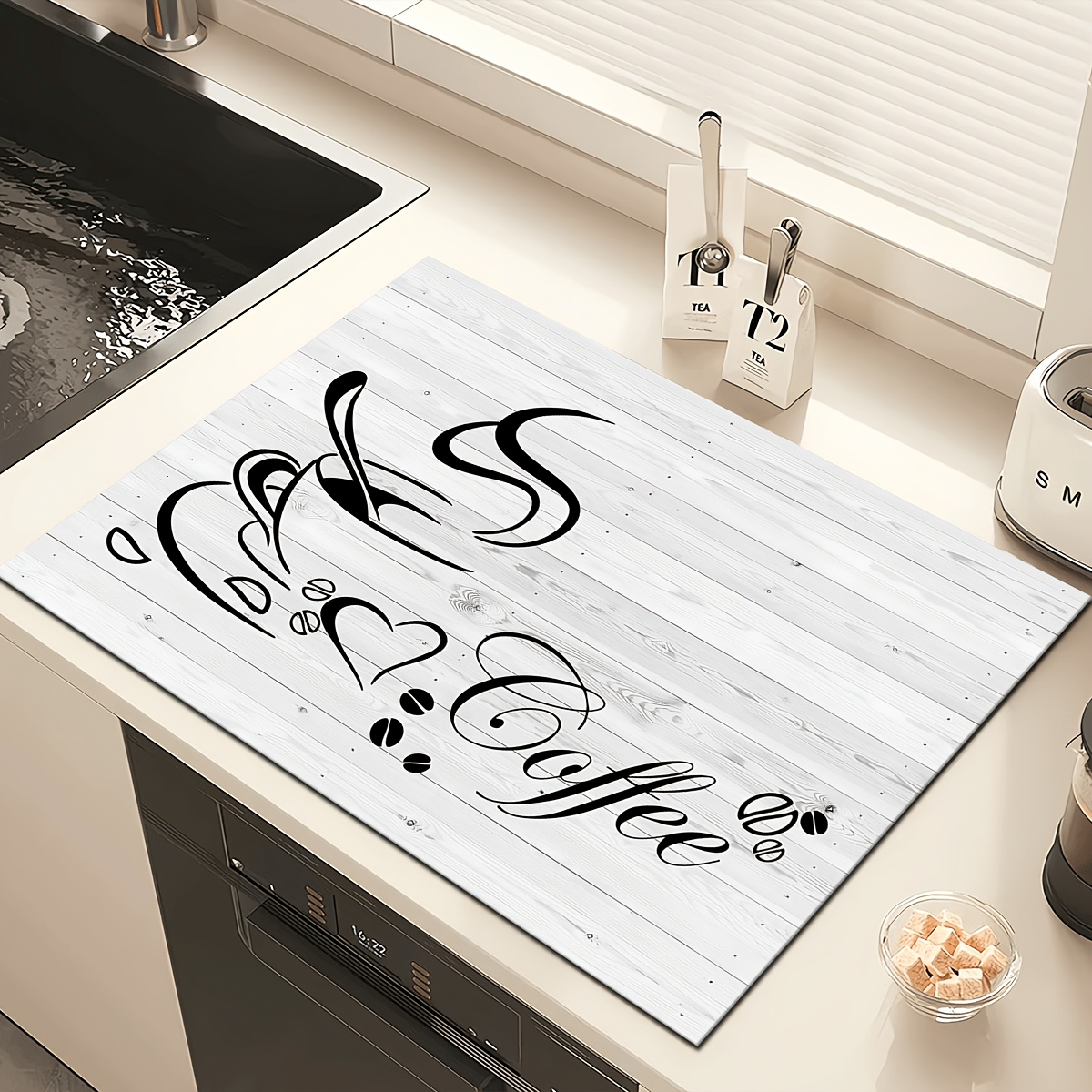 TEMU A Single Abstract Coffee Pattern Printed Absorbent Mat, Suitable For Espresso Machines, Sinks, Faucets, Bathroom, Kitchen Additions, And More