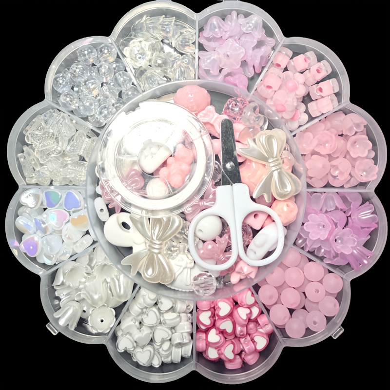TEMU Perles rondes de fleurs en acrylique mélangé bleu et blanc, 13 compartiments, 0,6-2,6 cm, pour bracelets, , bagues, accessoires de bijoux et