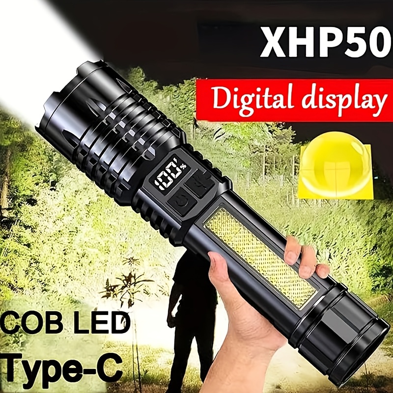 

Versatile Led Flashlight With Digital Display, Adjustable Beam & Side Cob Light - Usb Rechargeable, Design For Camping, Hiking & Emergencies