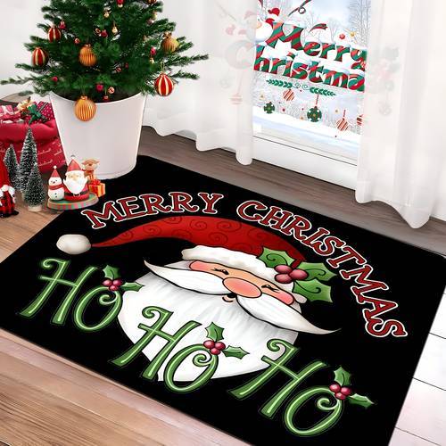item picture doormat doormat 1pc santa claus welcome mat machine washable thickened flannel suitable for christmas entryway soft floor suitable for bathrooms living rooms kitchens offices holiday decoration gift with santa design entry
