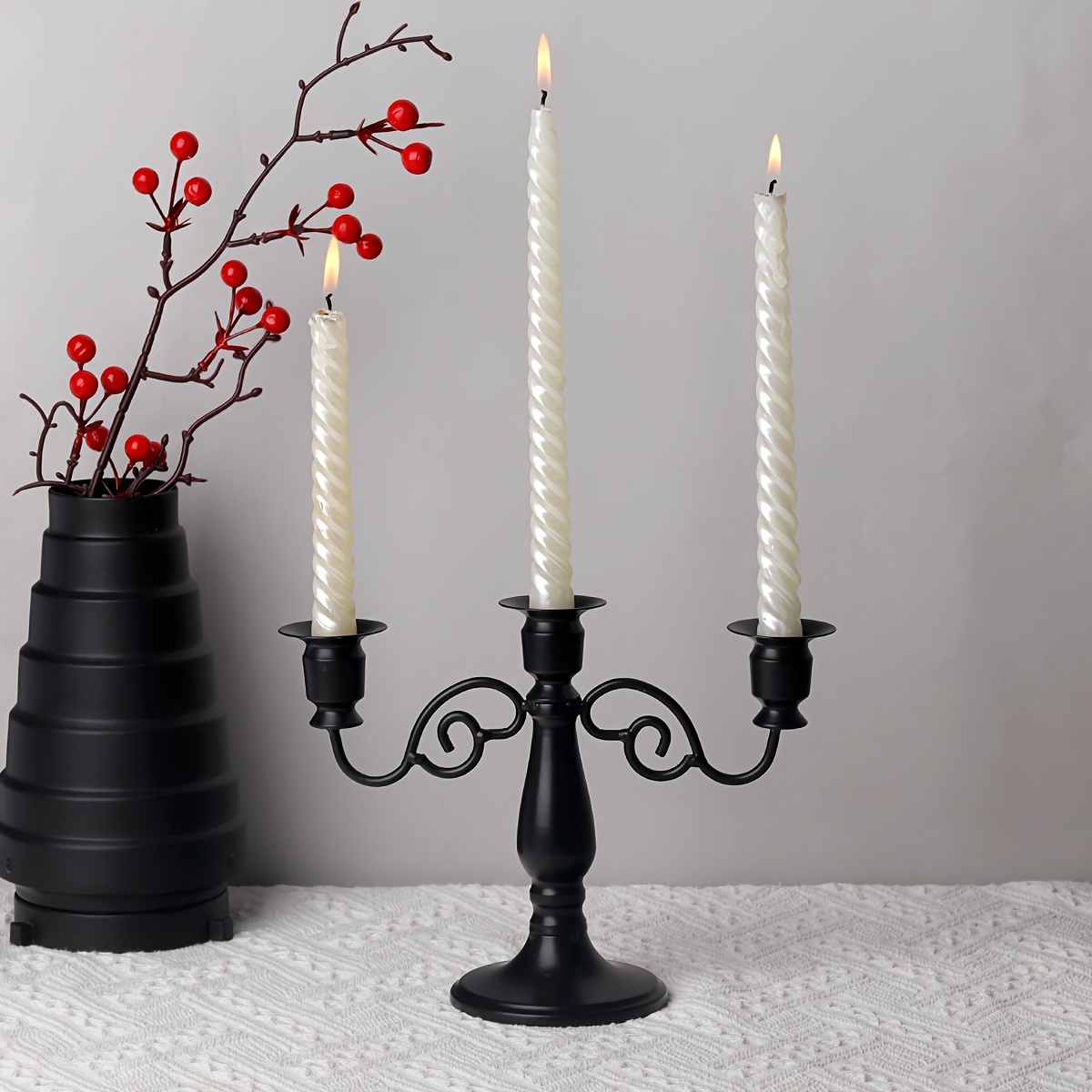 TEMU 1pc/2pcs Black Metal Candle Holders, Roman Column Style Candle Holders, European Vintage Candle Holders, Elegant Metal Arabic Candle Holders,