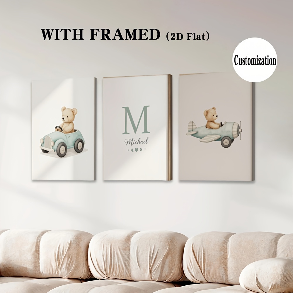 3pcs Personalized Teddy Bear Artwork Set
