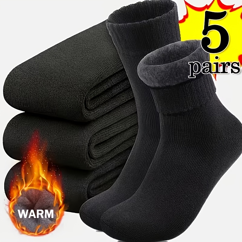 TEMU 5 Pair Random Color Men's Winter Thermal Thick Fleece Socks Unisex Winter Outdoor Warm Socks Cold-resistant Mid-calf Socks - Perfect Gift