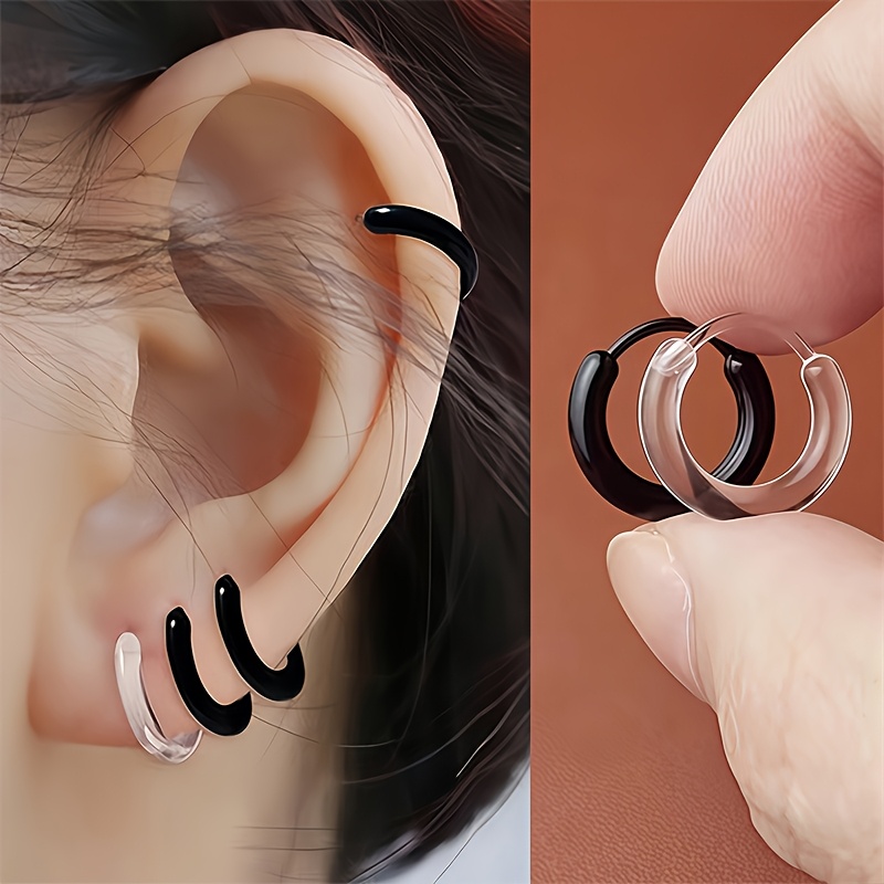 Minimalist Resin Hoop Earrings & Clear Invisible Ear Studs Set