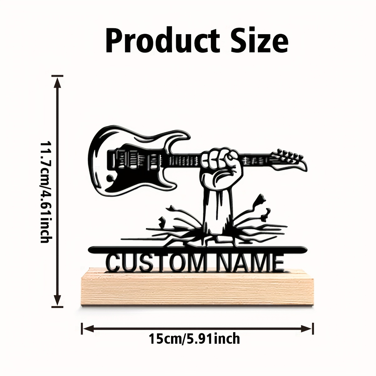 TEMU 1 Personalized Custom Guitarist Metal Statue Ornament With Wooden Base - Gift For Music Lovers, Singers, , , Desktop Decoration, Artistic ,