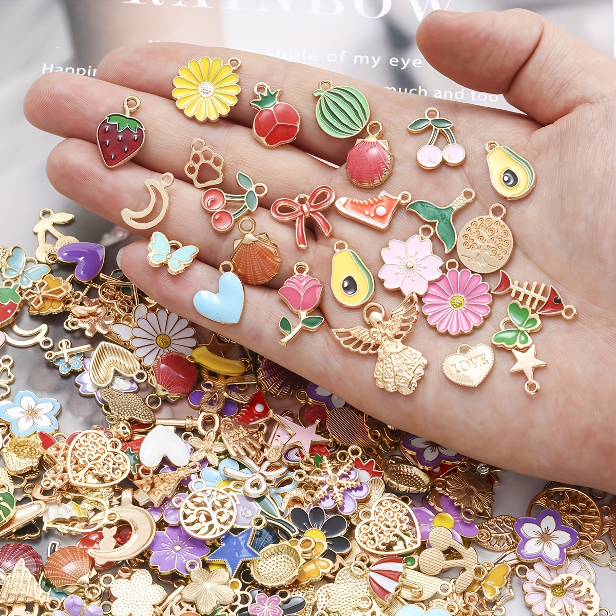 60 120 240pcs   alloy pendant charms for jewelry making assorted golden enamel cute charms suitable for diy bracelets necklaces earrings keychains and craft projects bulk jewelry making charms