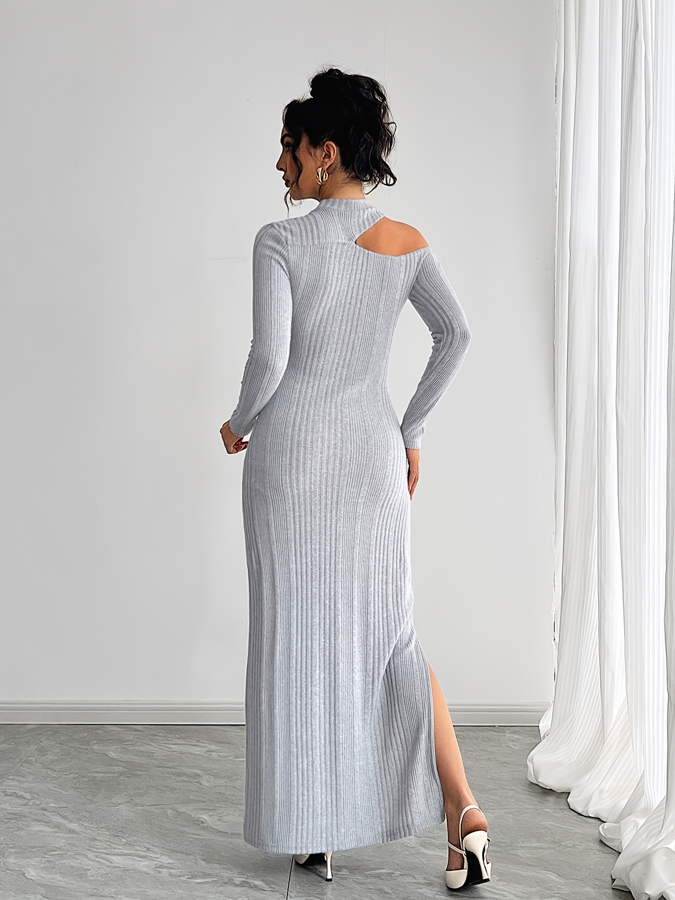 white christmas dresses Mock Neck Cut Out Long Dress