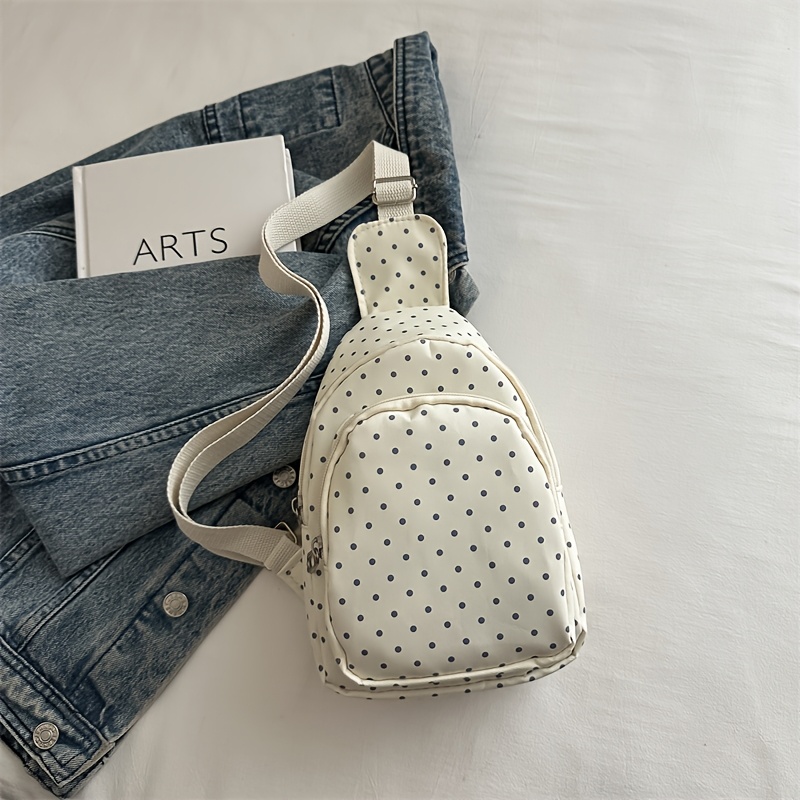 TEMU 1pc White Coffee-colored Polka Dot Women's Jumpsuit Chest Bag Waist Bag Women's Phone Bag Crossbody Bag Zipper Cloth Bag Coin Purse Small
