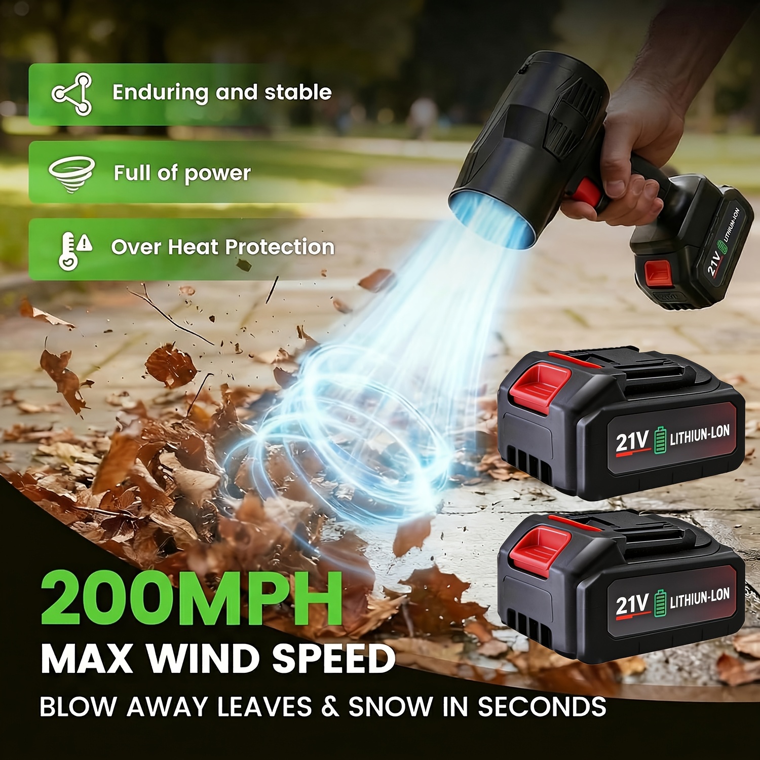 TEMU 21v Cordless Leaf Blower With Battery, 130000 Rpm High Speed, Lightweight Portable , Air Blower, Jet Blower Car Dryer, Hand Held Snow Blower,