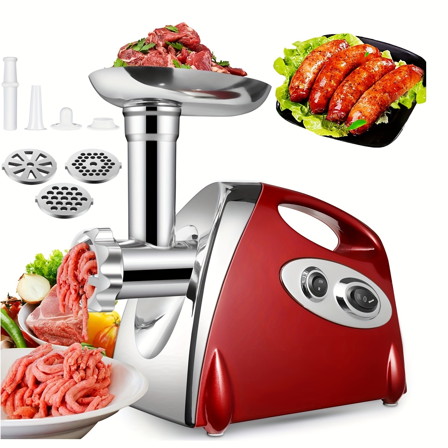 

[electric Meat Grinder][ Motor | Super Protection]meat Grinder With 6 Pcs Blades & Grinding Plates, Sausage Stuffer Tubes & Kit Portable Handle