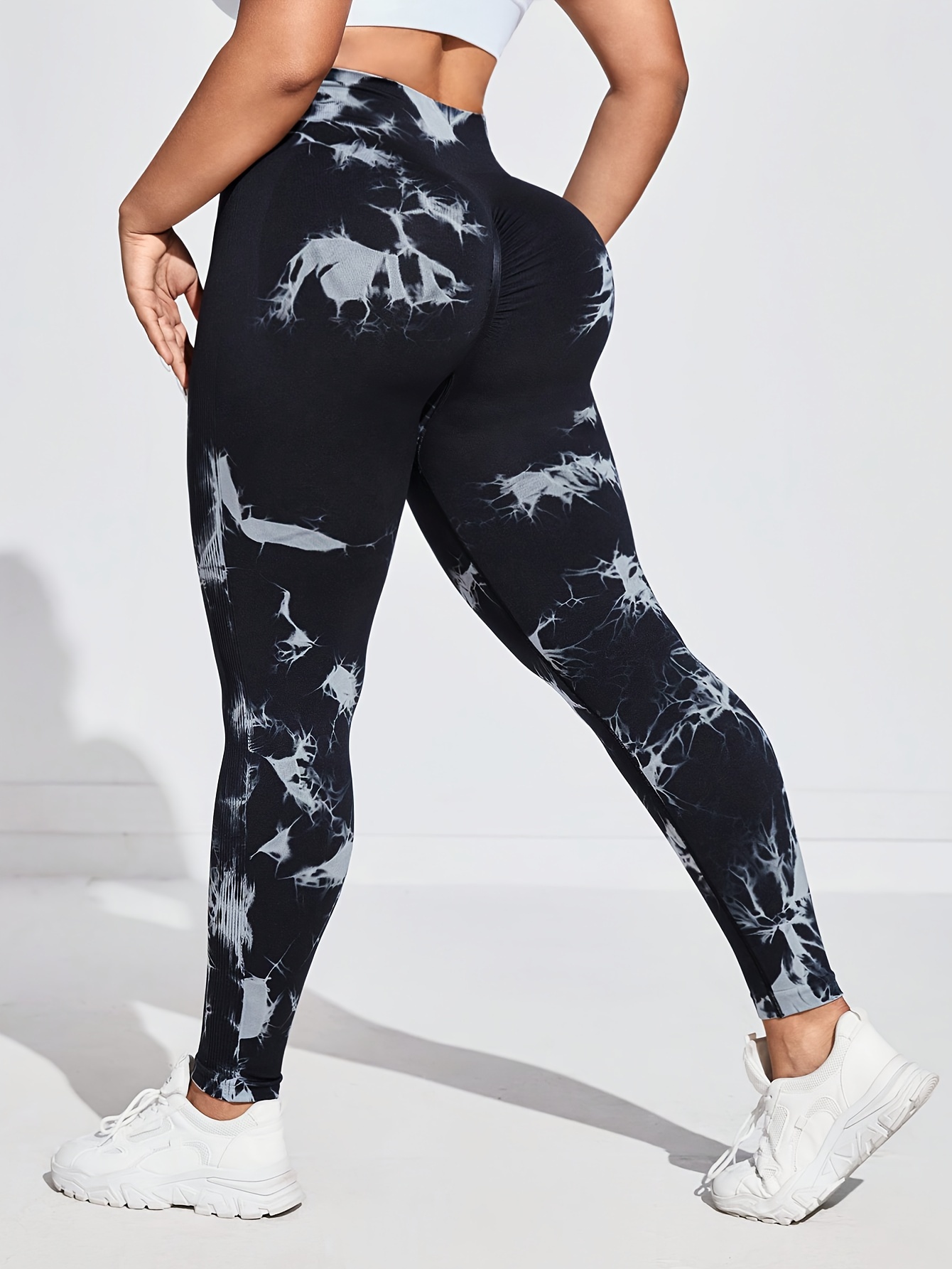 Women's Plus Size High-Waist Tie-Dye Yoga Leggings - Stretchy, Quick-Dry, Slimming Activewear Pants