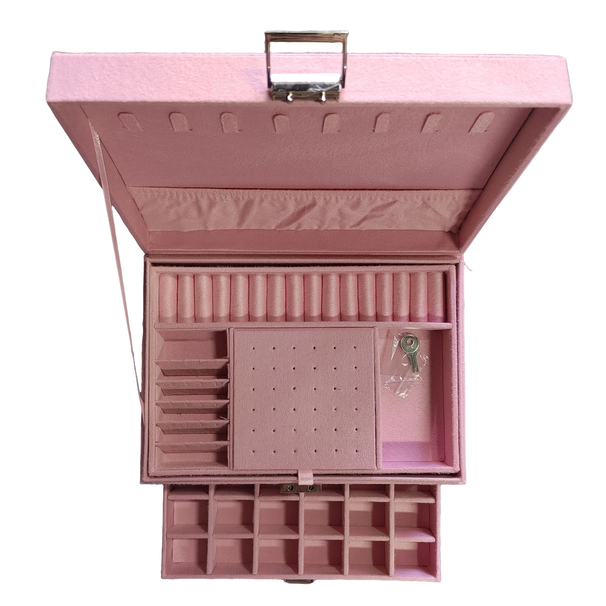 TEMU Kyphirel-1pc 3-layer Christmas Lockable Jewelry Storage Box, Velvet Jewelry Box, Earring Necklace Bracelet Watch Jewelry Box, For Christmas,